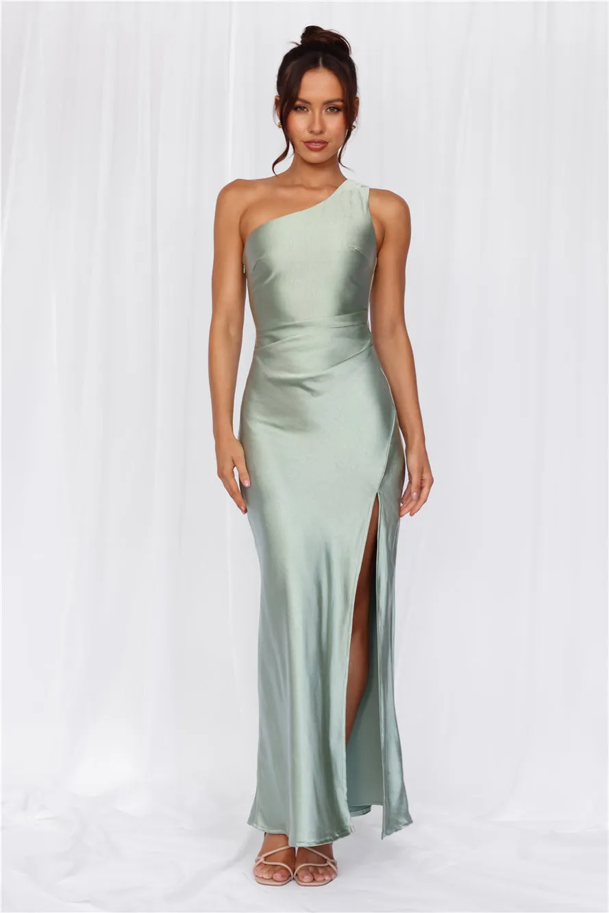 HELLO MOLLY The Aurora One Shoulder Satin Maxi Dress Sage sold by Hello Molly product image thumbnail 2