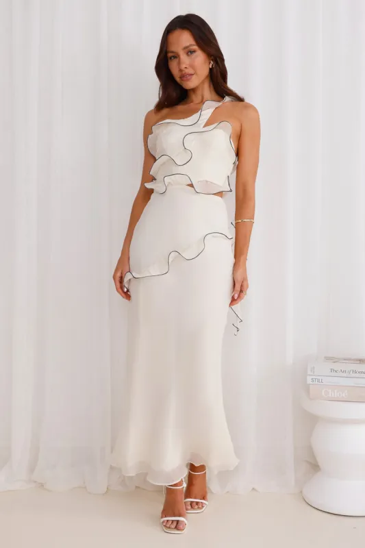 Cinematic Love One Shoulder Maxi Dress Cream sold by Hello Molly