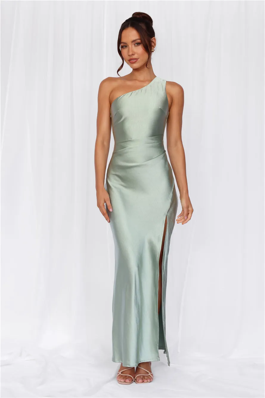 HELLO MOLLY The Aurora One Shoulder Satin Maxi Dress Sage sold by Hello Molly product image thumbnail 3