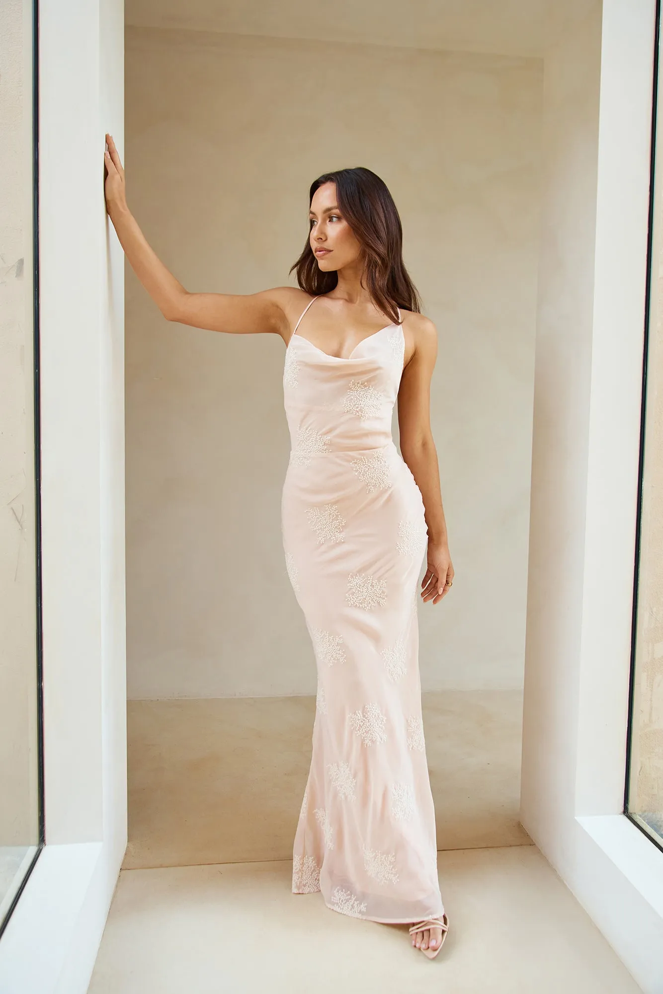 vortexa halter maxi dress currant Sophisticated Beauty Blush emerald green suit