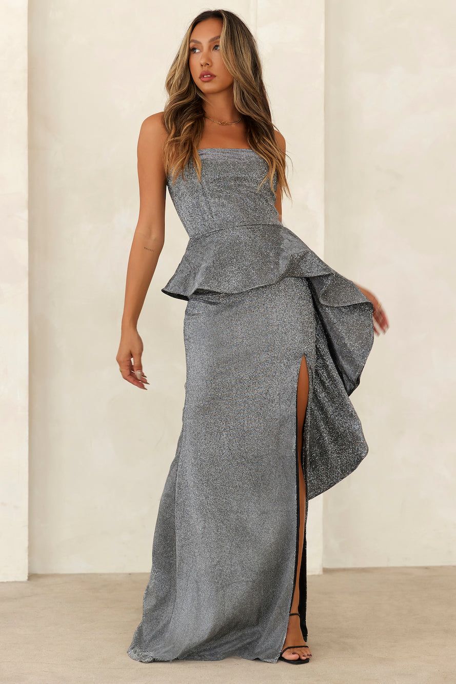 Glowing Queen Glitter Maxi Dress Black sold by Hello Molly