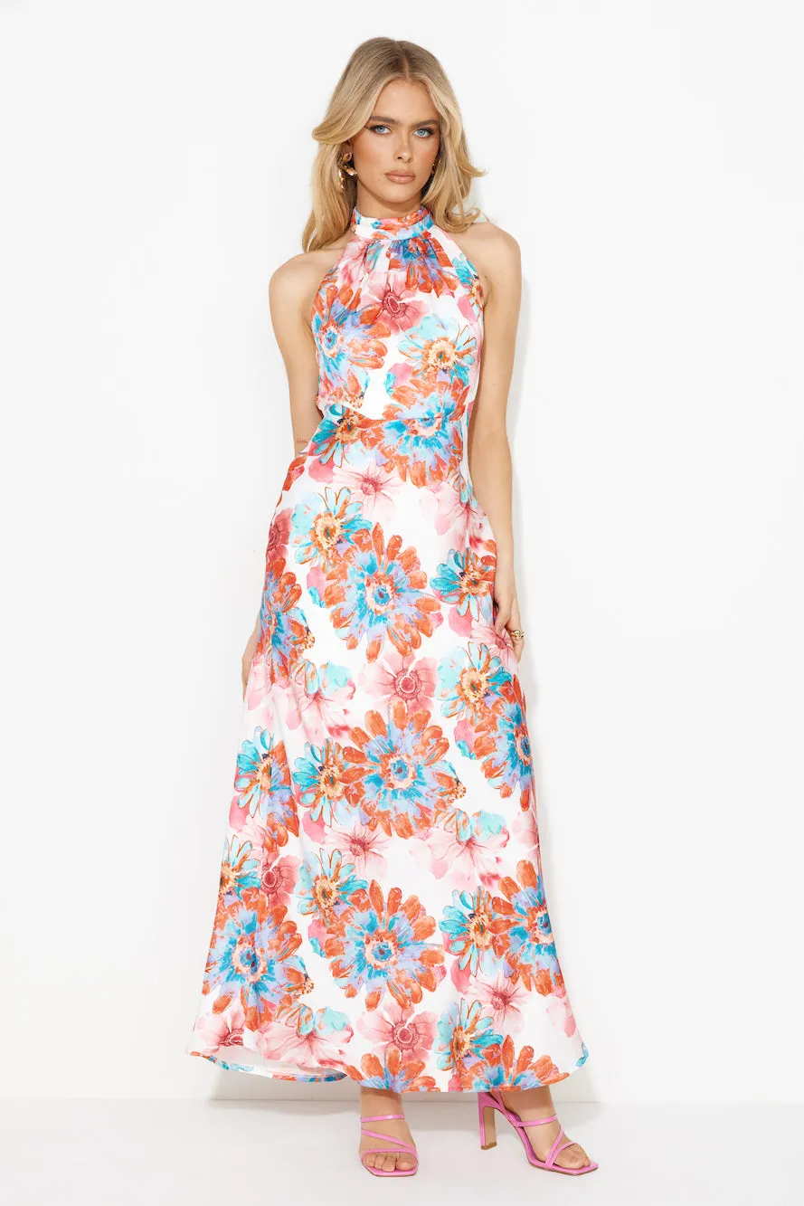 Floating Dreams Satin Maxi Dress Orange sold by Hello Molly