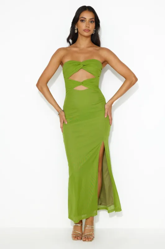 Hottest Date Mesh Strapless Maxi Dress Olive sold by Hello Molly