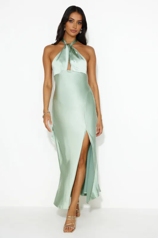 High Shine Nights Halter Satin Maxi Dress Sage sold by Hello Molly