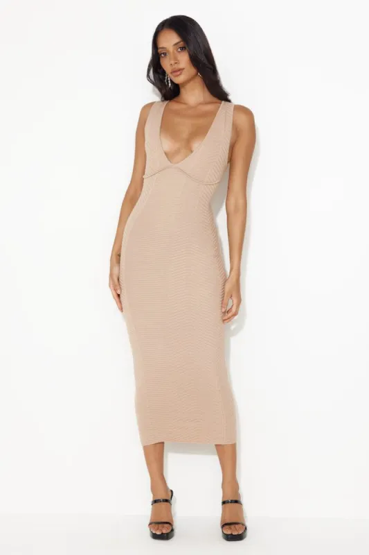 Empower Me Ribbed Midi Dress Beige sold by Hello Molly