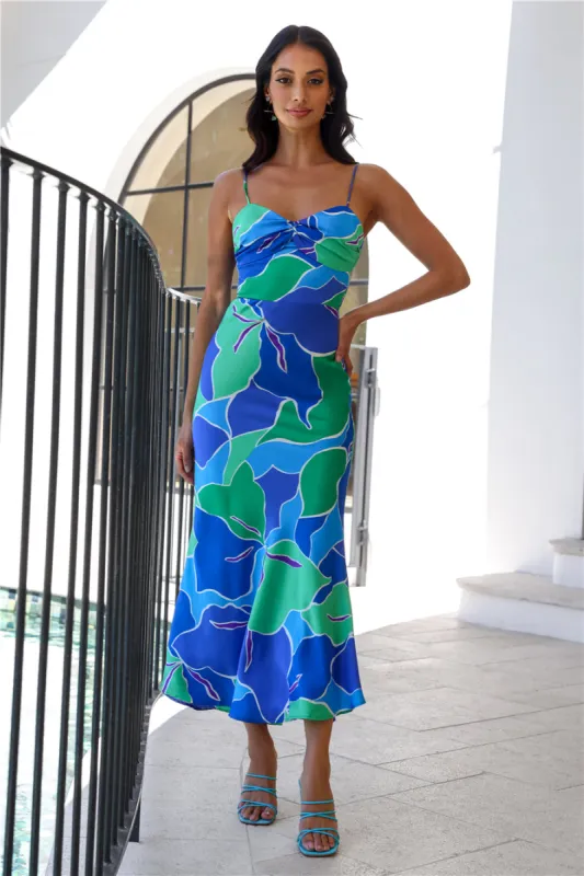 Patch Up Satin Maxi Dress Blue sold by Hello Molly