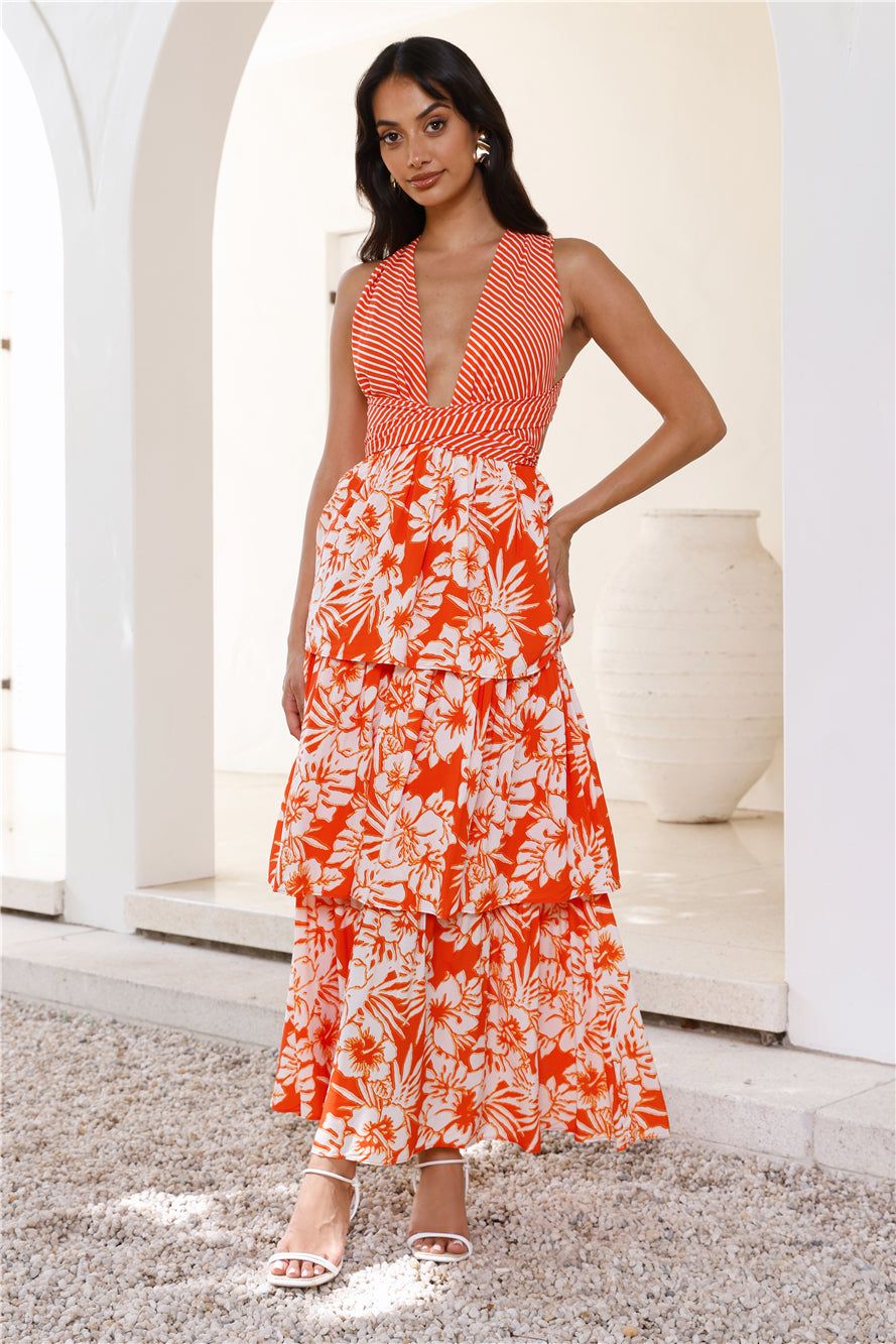 Treating Myself Halter Maxi Dress Orange sold by Hello Molly