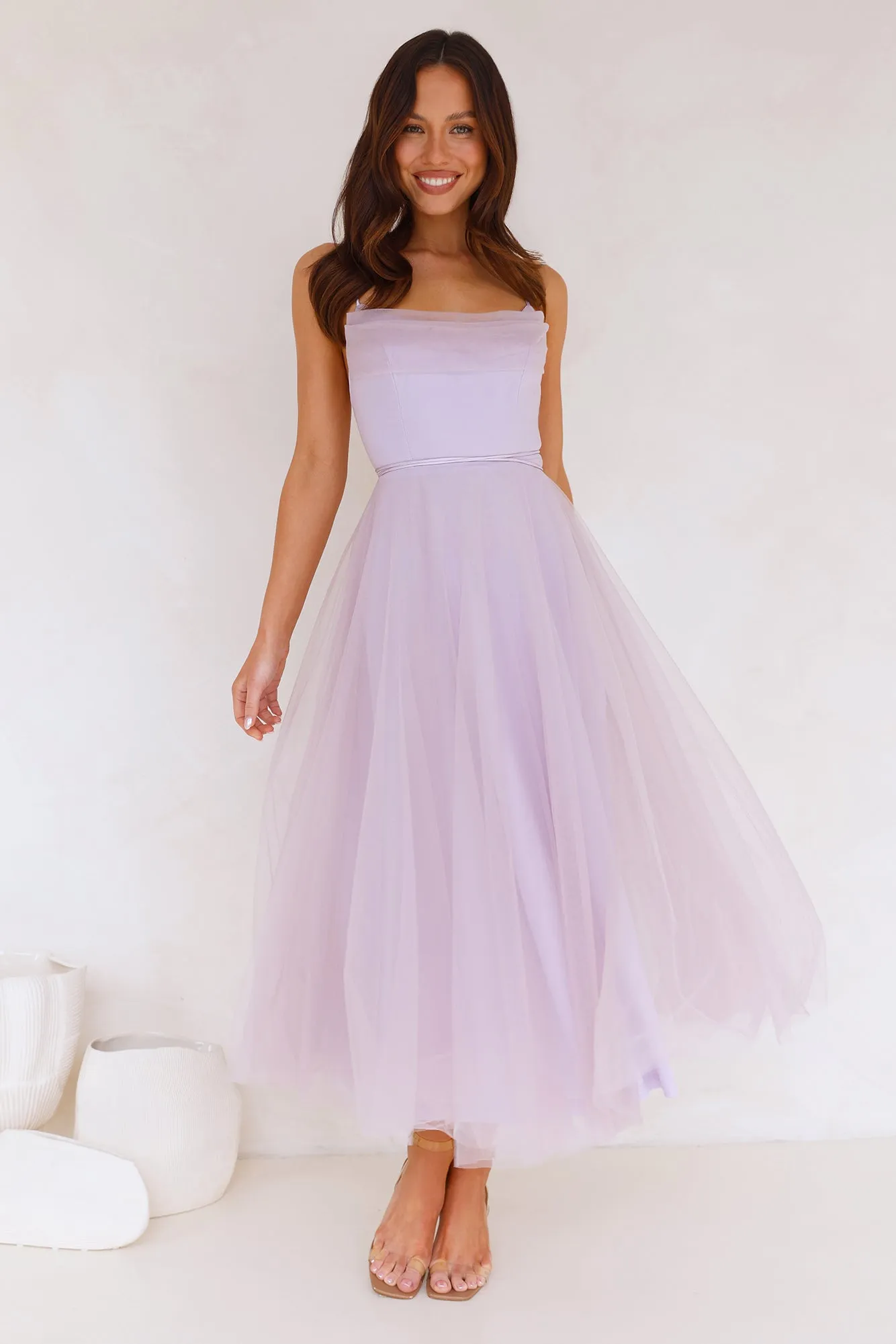 Signal My Way Tulle Midi Dress Lilac sold by Hello Molly product image thumbnail 2