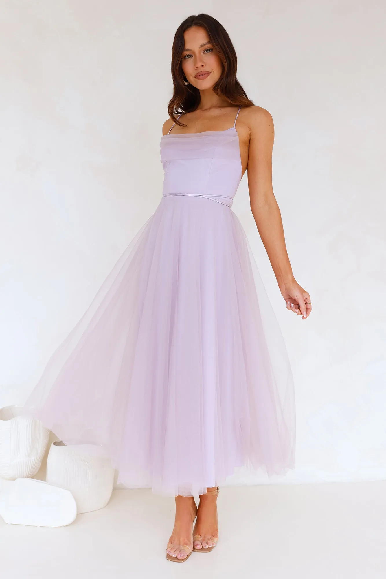 Signal My Way Tulle Midi Dress Lilac sold by Hello Molly product image thumbnail 3
