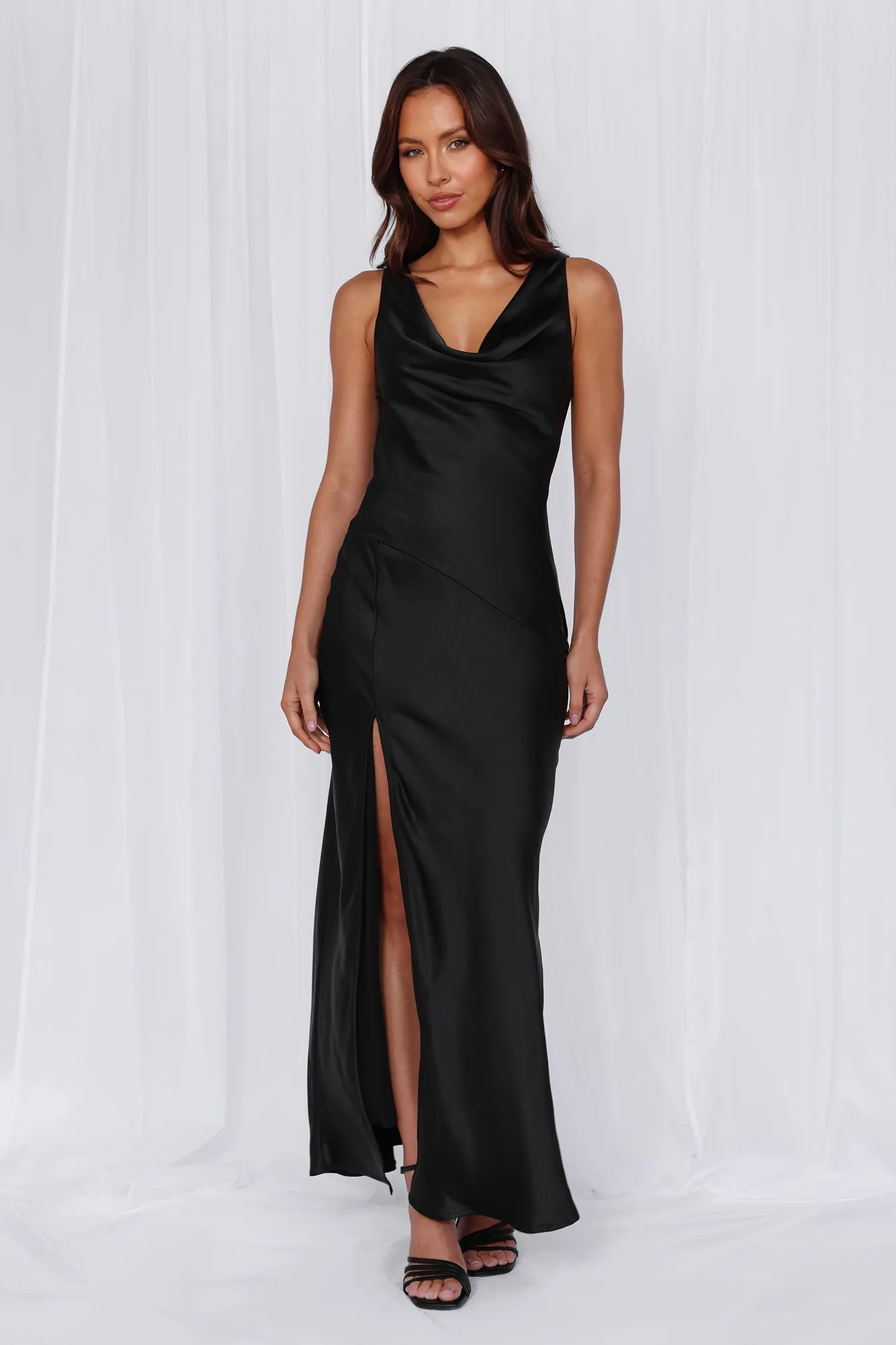 HELLO MOLLY The Loretta Cowl Satin Maxi Dress Black sold by Hello Molly product image thumbnail 4