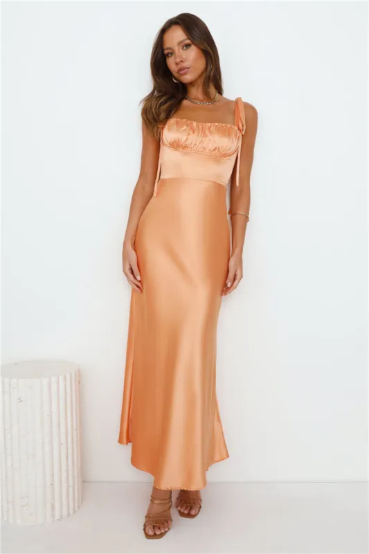 Define Luxury Satin Maxi Dress Peach sold by Hello Molly