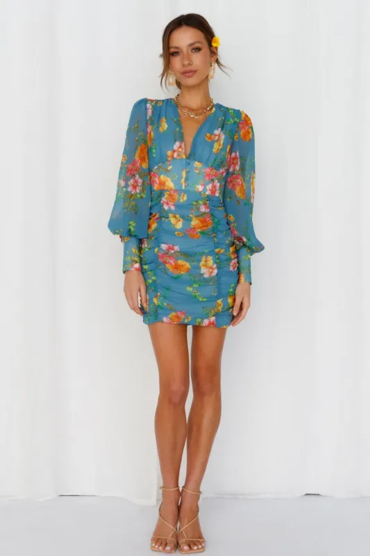 RUNAWAY Kimancy Dress Aqua Floral sold by Hello Molly