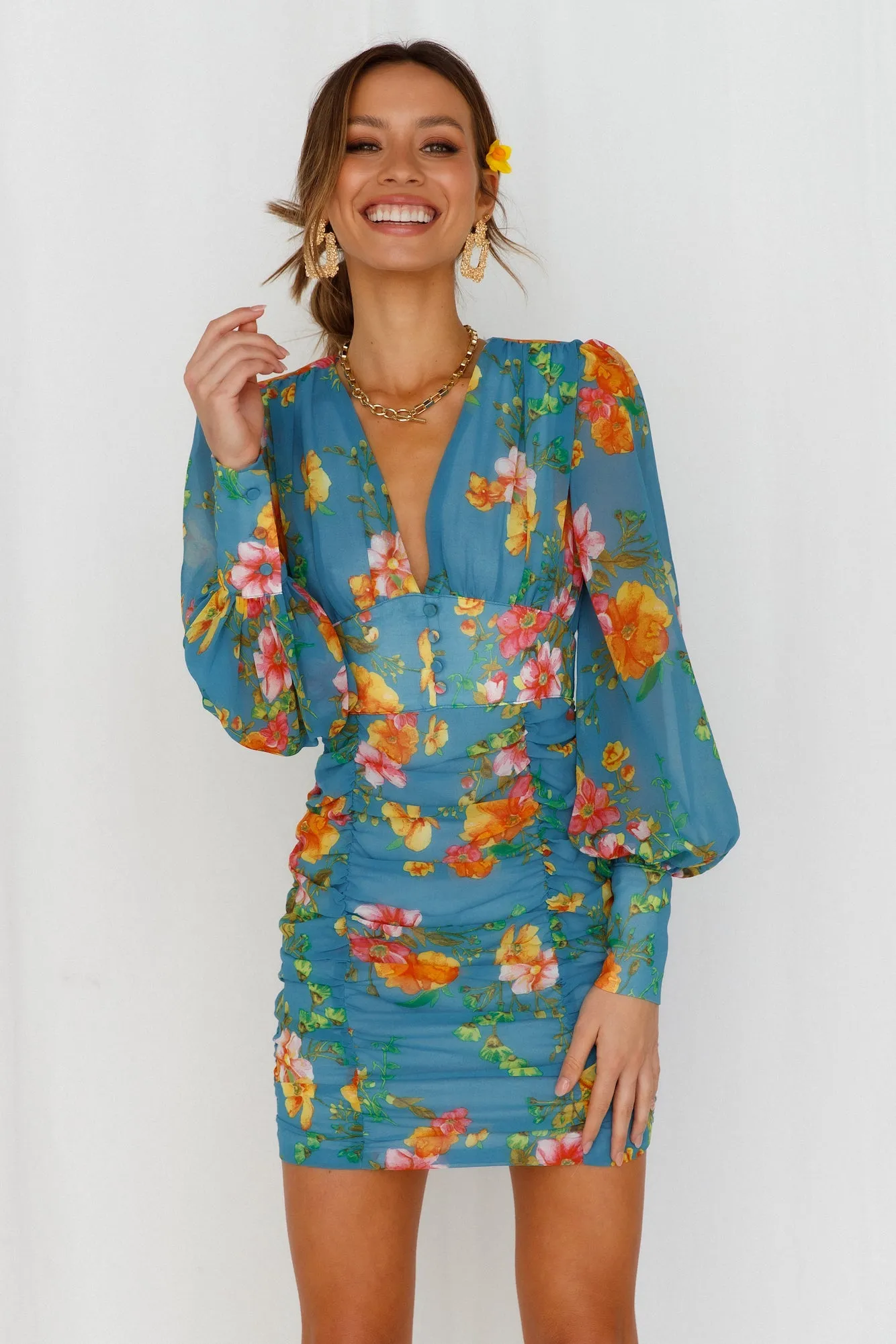 RUNAWAY Kimancy Dress Aqua Floral sold by Hello Molly product image thumbnail 2