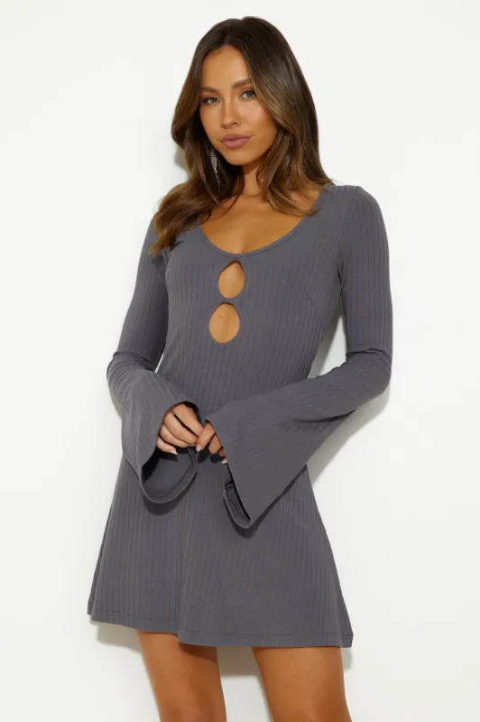 Laser Focus Mini Dress Charcoal Grey sold by Hello Molly