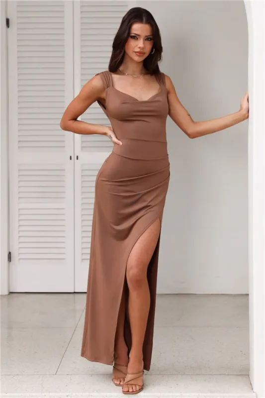 Fitted For You Maxi Dress Chocolate sold by Hello Molly