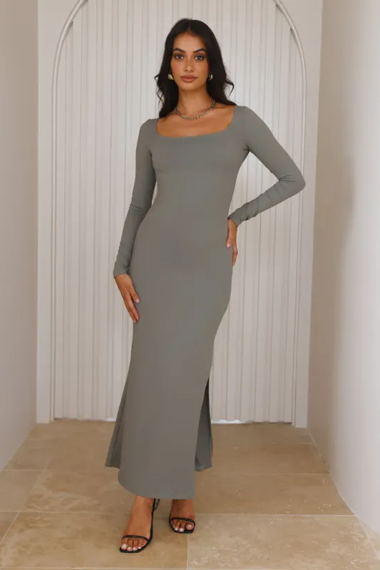 Diamond Oceans Long Sleeve Maxi Dress Khaki sold by Hello Molly