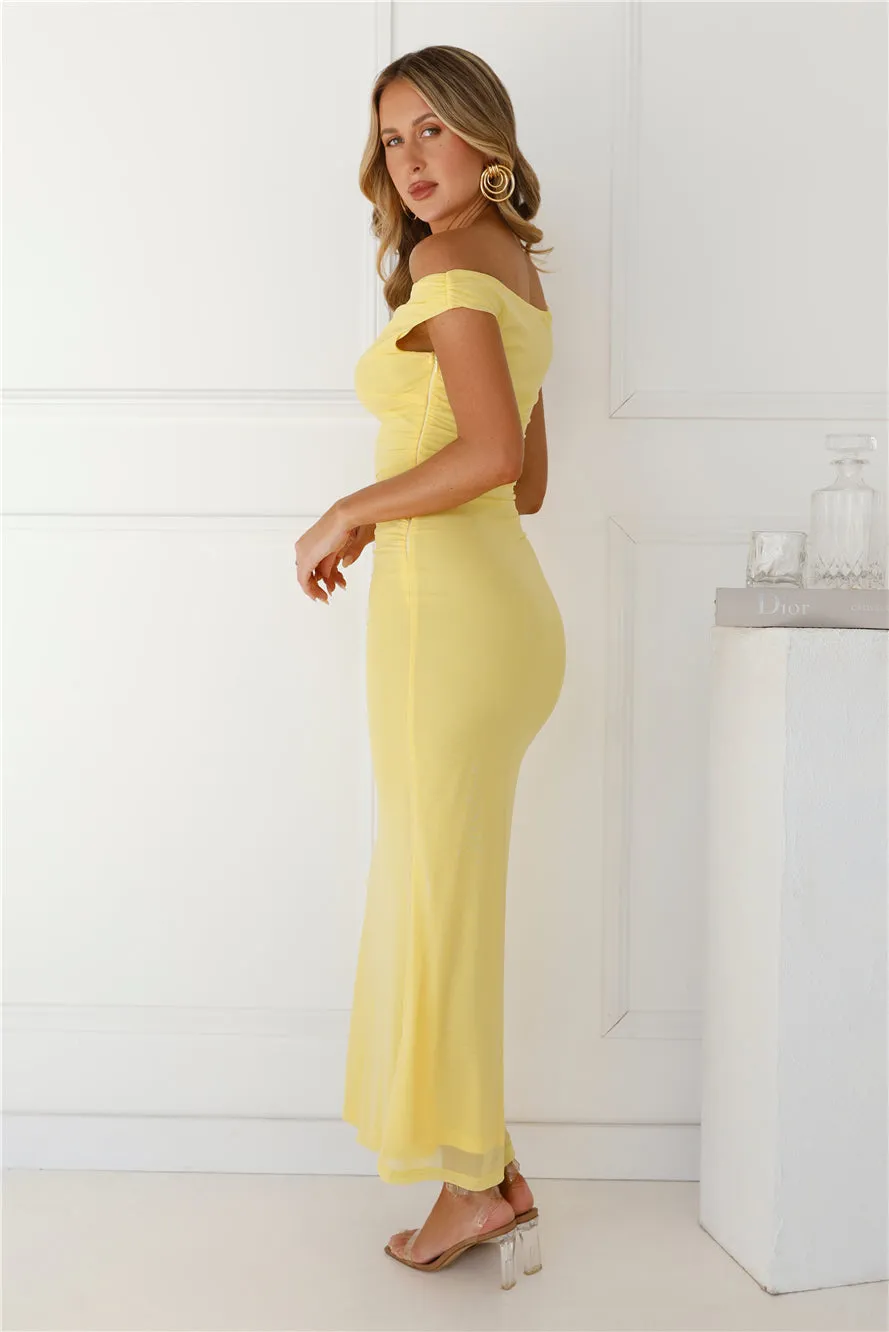 Perfect Vibe Off Shoulder Mesh Maxi Dress Yellow sold by Hello Molly product image thumbnail 4