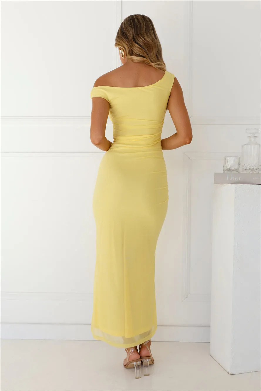 Perfect Vibe Off Shoulder Mesh Maxi Dress Yellow sold by Hello Molly product image thumbnail 5