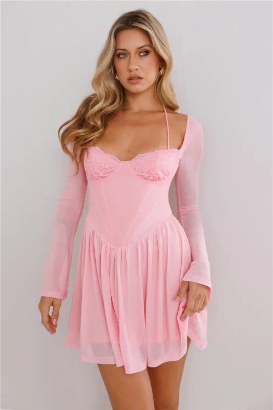 Tip Toe Lace Mini Dress Pink sold by Hello Molly