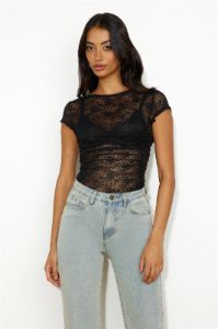 LIONESS Beguile Lace Top Onyx sold by Hello Molly