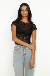 LIONESS Beguile Lace Top Onyx sold by Hello Molly