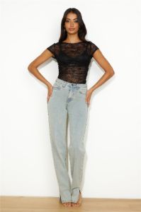 LIONESS Beguile Lace Top Onyx sold by Hello Molly