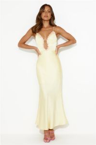 Daisy Friendship Satin Maxi Dress Yellow sold by Hello Molly