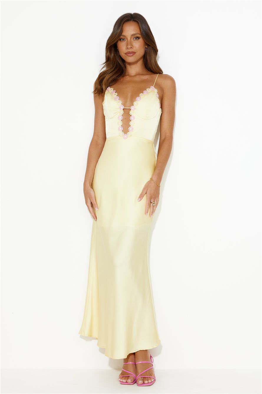Daisy Friendship Satin Maxi Dress Yellow sold by Hello Molly