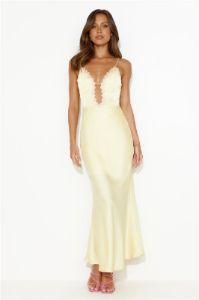 Daisy Friendship Satin Maxi Dress Yellow sold by Hello Molly