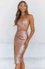 HELLO MOLLY Lipstick And Champagne Sequin Midi Dress Rose Gold sold by Hello Molly