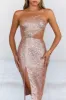 HELLO MOLLY Lipstick And Champagne Sequin Midi Dress Rose Gold sold by Hello Molly