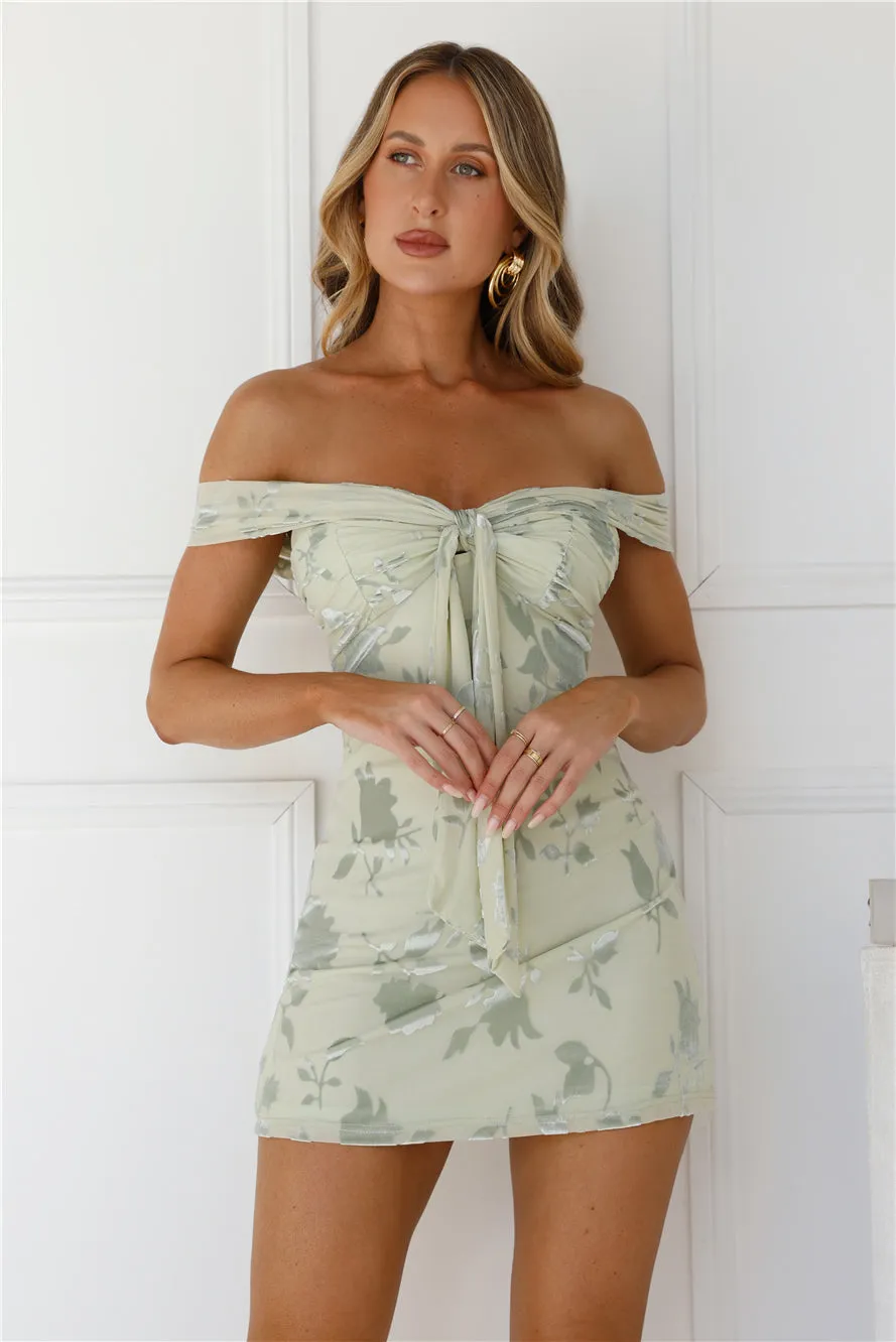 Important Party Off Shoulder Mini Dress Sage sold by Hello Molly