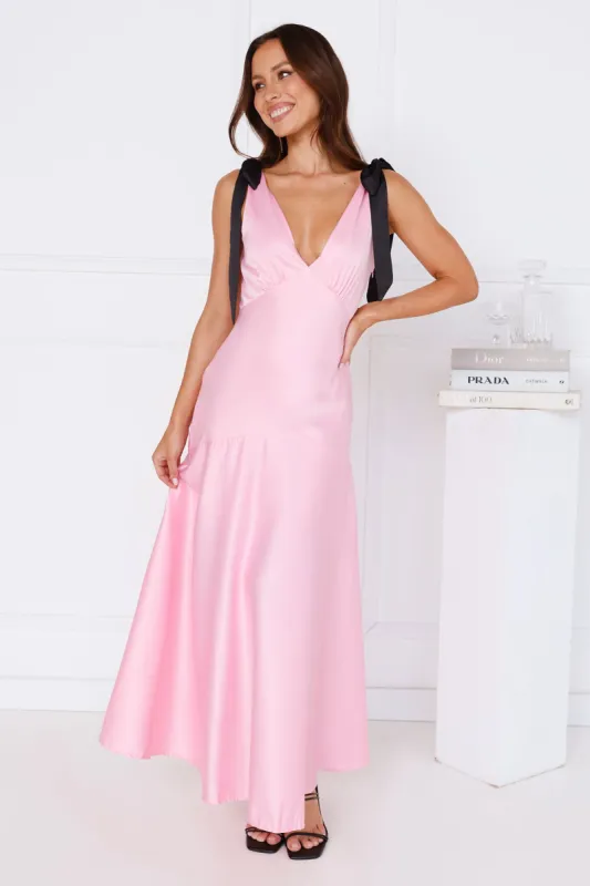 Petals And Promises Satin Maxi Dress Pink sold by Hello Molly