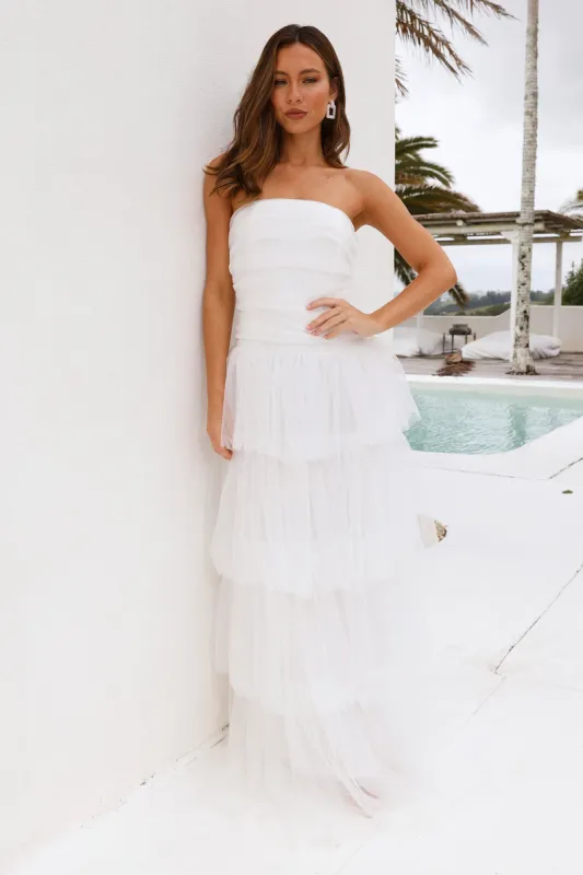 HELLO MOLLY Hidden Opal Strapless Tulle Maxi Dress White sold by Hello Molly