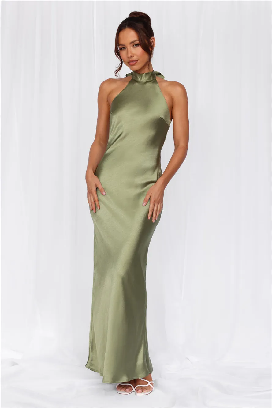 HELLO MOLLY The Cleo Halter Satin Maxi Dress Olive sold by Hello Molly product image thumbnail 4