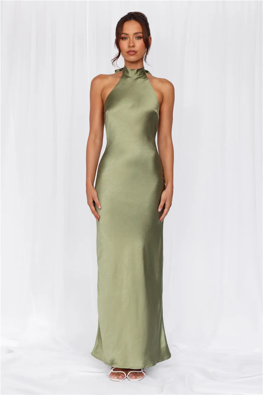 HELLO MOLLY The Cleo Halter Satin Maxi Dress Olive sold by Hello Molly product image thumbnail 5
