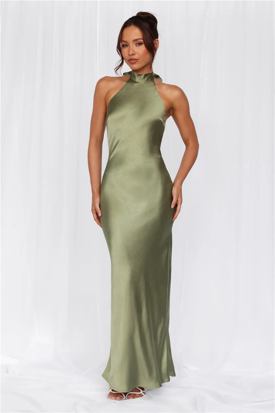 HELLO MOLLY The Cleo Halter Satin Maxi Dress Olive sold by Hello Molly product image thumbnail 2