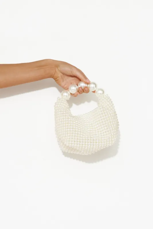 Statements Of Opulence Pearl Bag White sold by Hello Molly
