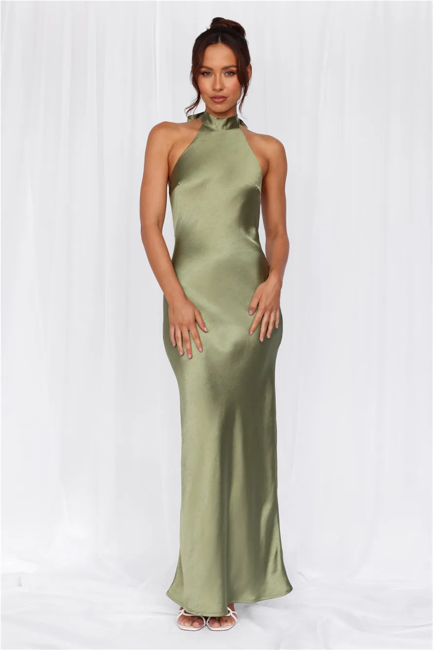 HELLO MOLLY The Cleo Halter Satin Maxi Dress Olive sold by Hello Molly product image thumbnail 3