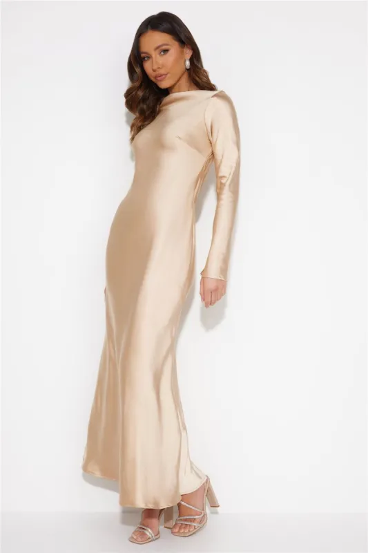 Royal Wedding Satin Maxi Dress Champagne sold by Hello Molly