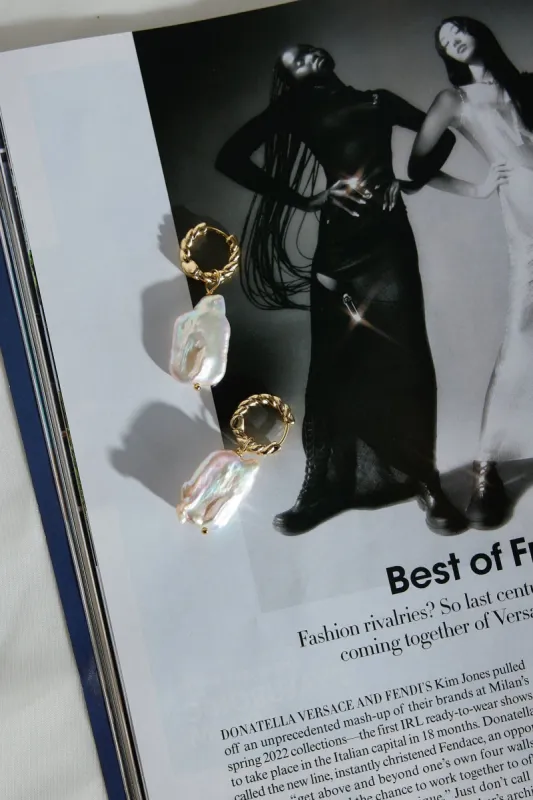 18k Gold Plated Drop From The Stars Pearl Earrings Gold sold by Hello Molly