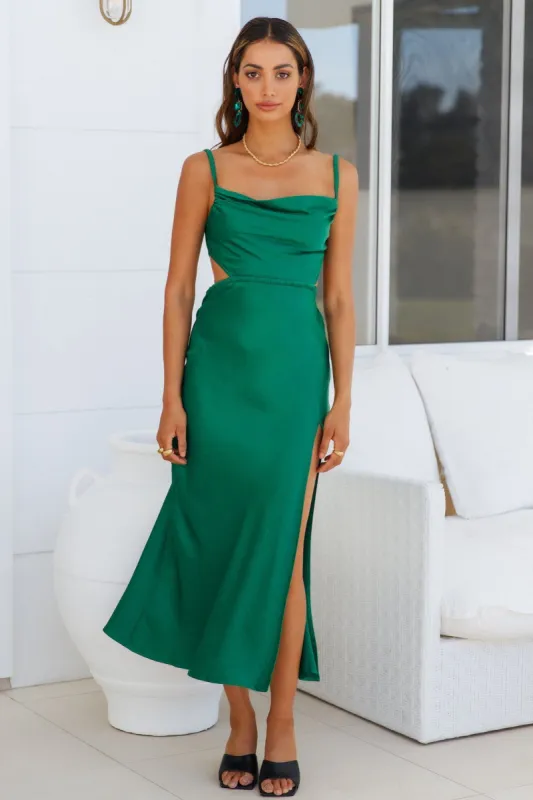 Lots Of Style Satin Midi Dress Green sold by Hello Molly