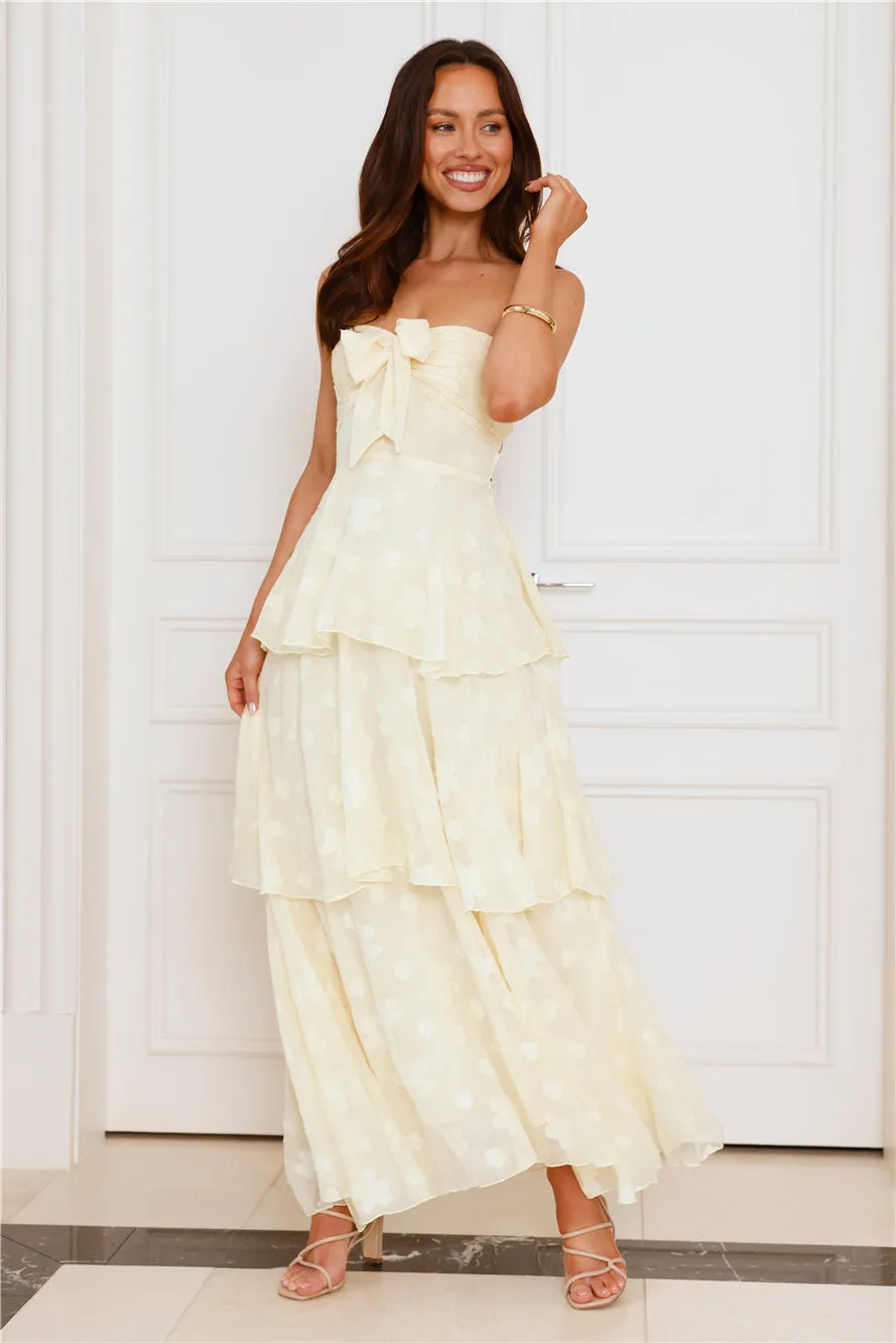 Tranquil Twilight Strapless Maxi Dress Yellow sold by Hello Molly