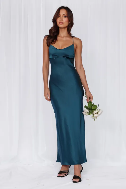 HELLO MOLLY The Samara Satin Maxi Dress Teal sold by Hello Molly