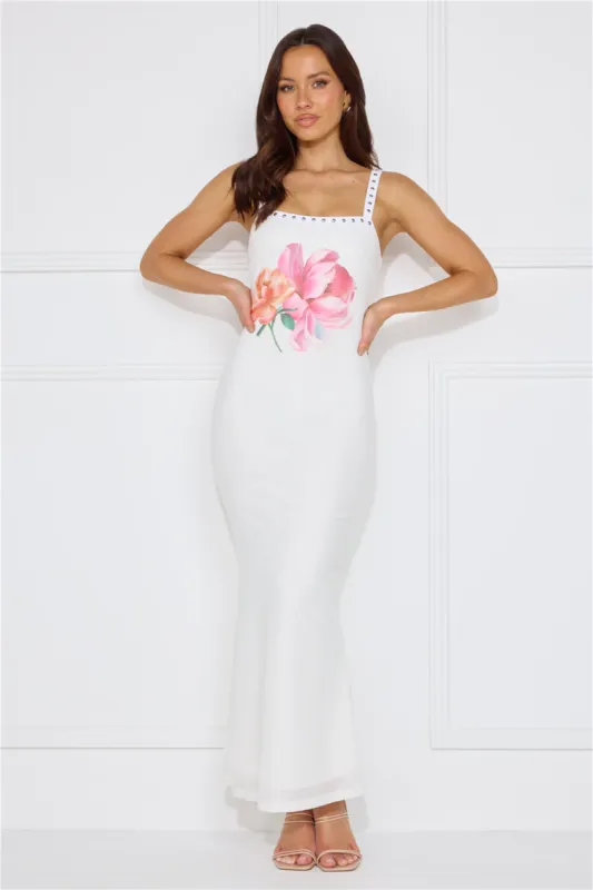 Floral Surprise Mesh Maxi Dress White sold by Hello Molly