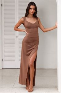 Fitted For You Maxi Dress Chocolate sold by Hello Molly