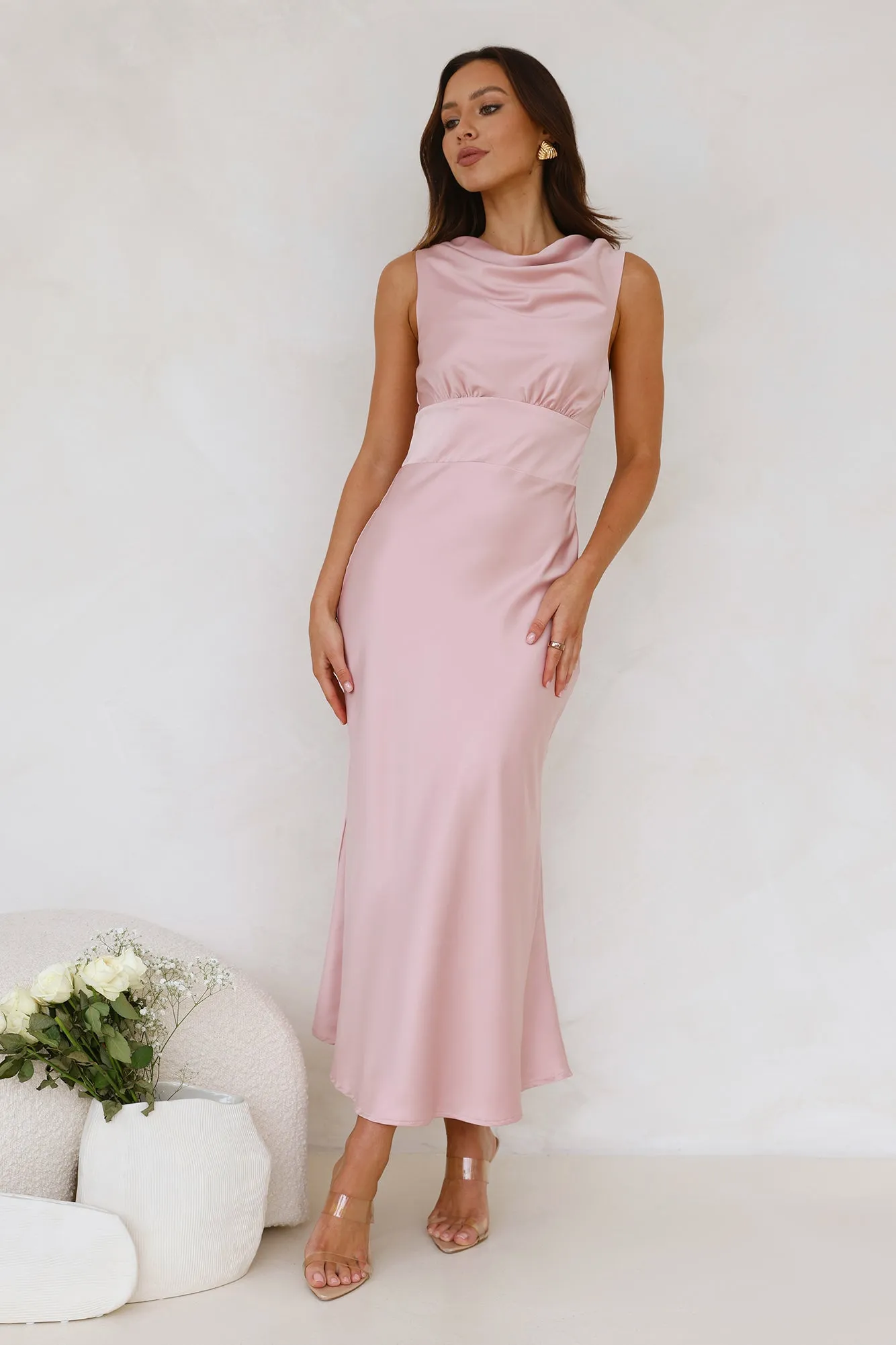 Together As One Satin Maxi Dress Pink sold by Hello Molly