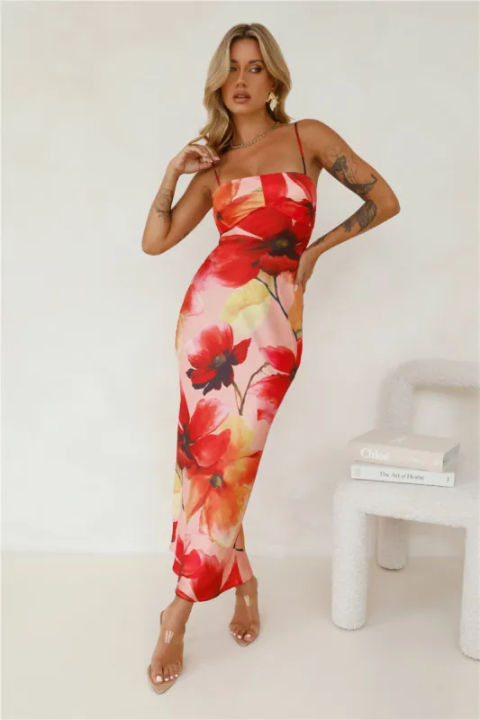 Mystery Of Her Satin Maxi Dress Orange sold by Hello Molly