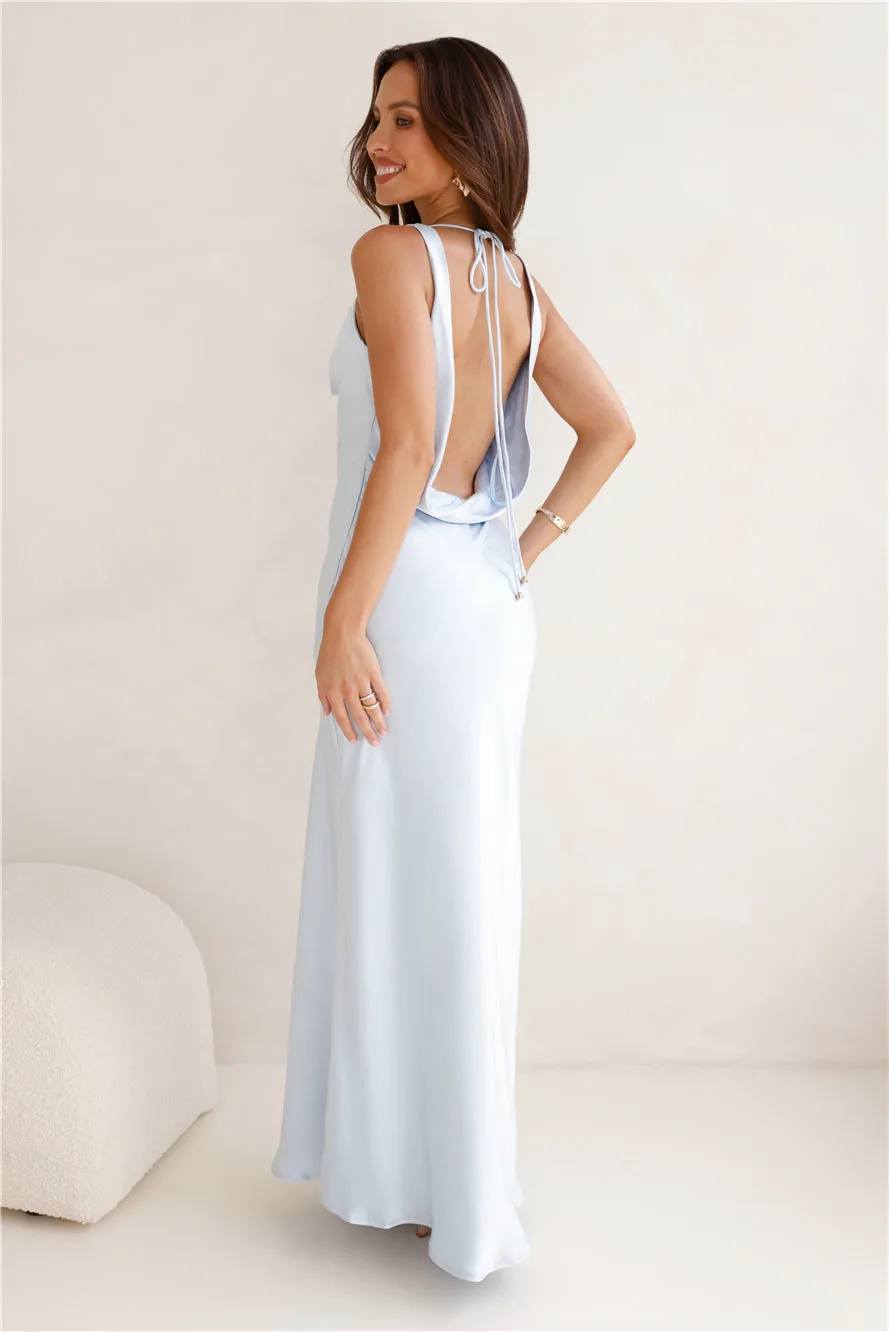 Seen For You Cowl Neck Satin Maxi Dress Light Blue sold by Hello Molly product image thumbnail 5