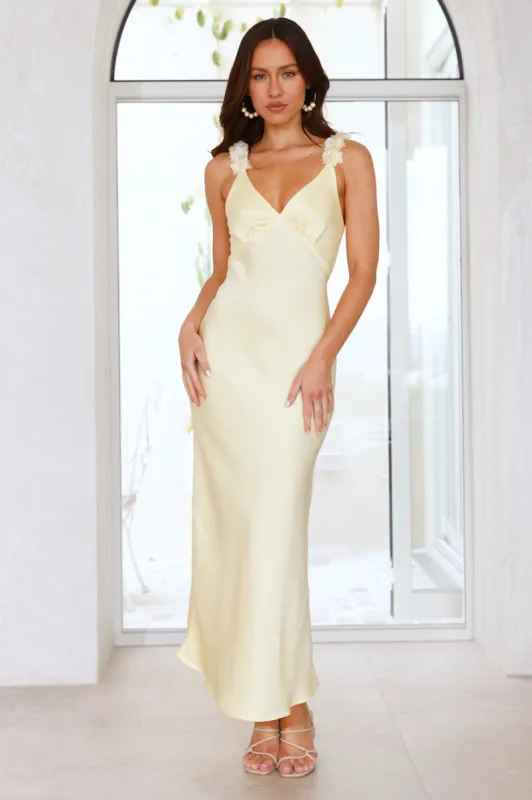 Silken Twilight Satin Maxi Dress Yellow sold by Hello Molly